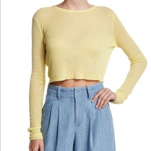 Alice + Olivia Eamon Yellow Sheer Cropped Sweater